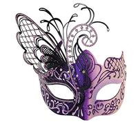 Ubauta Masque de femmes vénitiennes en métal strass papillon rose/violet pour mascarade/fête de mardi gras/bal costumé Sexy/mariage