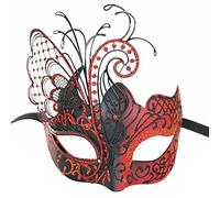 Ubauta Masque de femmes vénitiennes en métal strass papillon rouge/noir pour mascarade/fête de mardi gras/bal costumé Sexy/mariage