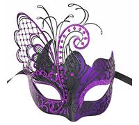 Ubauta Masque de femmes vénitiennes en métal strass papillon violet/noir pour mascarade/fête de mardi gras/bal costumé Sexy/mariage
