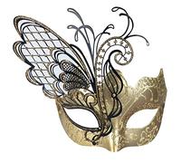Ubauta Masque vénitien en métal pour femme - Papillon doré et strass - Pour fête de Mardi Gras - Bal costumé sexy - Mariage