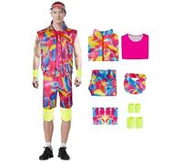 Ubaywey Hommes Femmes 80 's Costume Hippie Disco Hawaiian Beach Party Costume Vêtements de Sport Halloween Vintage Cosplay Costume (Pink, S)