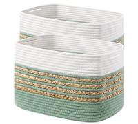 UBBCARE Lot de 2 paniers de rangement rectangulaires en corde de coton avec poignées, 35,6 x 20,3 x 22,9 cm (L x l x H), vert