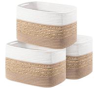 UBBCARE Lot de 3 paniers de rangement rectangulaires en corde de coton avec poignées, 35,6 x 20,3 x 22,9 cm (L x l x H), marron
