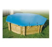 Ubbink Bâche de sécurité et hivernage pour piscine bois 360 cm, bleu, 550 g/m², conforme NF-P 90-308, avec kit de fixation