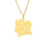 UBBVPKY Collier Avec Pendentif Carte Brillante De La Côte D'Ivoire Bijou Ethnique Souvenir De Voyage Unisexe Chaîne De Pull Pendentif Géométrique Rétro Pour Femme