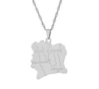 UBBVPKY Collier Avec Pendentif Carte Brillante De La Côte D'Ivoire Bijou Ethnique Souvenir De Voyage Unisexe Chaîne De Pull Pendentif Géométrique Rétro Pour Femme