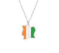 UBBVPKY Collier Avec Pendentif Carte De La Côte D'Ivoire Pour Femme Bijou Avec Motif Drapeau Style Hip-Hop Unisexe Tendance Fête Géométrique Blanc 60 Cm