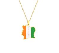 UBBVPKY Collier Avec Pendentif Carte De La Côte D'Ivoire Pour Femme Bijou Unisexe Motif Drapeau Style Hip-Hop Fête Géométrique Jaune 60 Cm