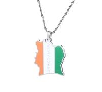 UBBVPKY Collier Avec Pendentif Carte De La République De Côte D'Ivoire - Collier Avec Drapeau National Et Cartes Ethniques Pour Femmes Et Hommes Bijoux Patriotiques Cadeau Blanc 60 Cm