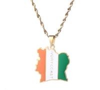 UBBVPKY Collier Avec Pendentif Carte De La République De Côte D'Ivoire - Colliers Avec Cartes Ethniques Et Drapeaux Nationaux Pour Femmes Et Hommes Bijoux Patriotiques Cadeau Jaune 50 Cm