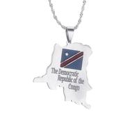 UBBVPKY Collier Avec Pendentif Carte De La République Du Congo Pour Homme Et Femme Style Patriotique Idéal Comme Cadeau Blanc 60 Cm