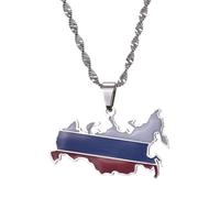 UBBVPKY Collier Avec Pendentif Carte De La Russie Tendance - Collier Ethnique Avec Pendentif Carte Du Pays Et Drapeau National Pour Femmes Et Hommes Bijoux À Breloque Patriotique Blanc 60 Cm