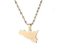 UBBVPKY Collier Avec Pendentif Carte De La Sicile Et De L'Italie Pour Femmes Et Hommes - Collier Unisexe Avec Pendentif Géométrique De Style Ethnique Bijoux Cadeaux Et Accessoires Jaune 60 Cm