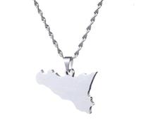 UBBVPKY Collier Avec Pendentif Carte De La Sicile Et De L'Italie Pour Femmes Et Hommes - Collier Unisexe Avec Pendentif Géométrique De Style Ethnique Bijoux Cadeaux Et Accessoires Blanc 50 Cm