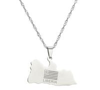UBBVPKY Collier Avec Pendentif Carte De L'Afrique Du Libéria Breloques Pour Femmes Et Hommes Bijoux Géométriques Hip-Hop Collier Avec Badge Rétro Cadeau Pour Couple Collier Avec Lettres