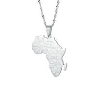 UBBVPKY Collier Avec Pendentif Carte De L'Afrique Tendance - Collier Ethnique Avec Pendentif Carte Du Pays Et Drapeau National Pour Femmes Et Hommes Bijou Patriotique À Breloques Cadeau Blanc-B 60 Cm