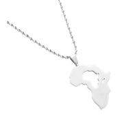UBBVPKY Collier Avec Pendentif Carte De L'Afrique Tendance - Collier Ethnique Avec Pendentif Carte Du Pays Et Drapeau National Pour Femmes Et Hommes Bijou Patriotique À Breloques Cadeau Blanc 60 Cm