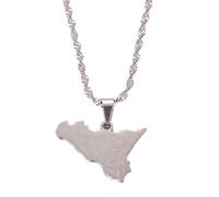 UBBVPKY Collier Avec Pendentif Carte De Sicile Et D'Italie Pour Homme Et Femme Accessoire Tendance Idéal Pour Les Cadeaux Blanc 50 Cm