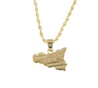 UBBVPKY Collier Avec Pendentif Carte De Sicile Et D'Italie Pour Homme Et Femme Accessoire Tendance Idéal Pour Les Cadeaux Style Patriotique Jaune 60 Cm