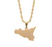 UBBVPKY Collier Avec Pendentif Carte De Sicile Et D'Italie Pour Homme Et Femme Accessoire Tendance Idéal Pour Les Cadeaux Style Patriotique Jaune 50 Cm