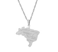 UBBVPKY Collier Avec Pendentif Carte Du Brésil Pour Homme Et Femme Minimaliste Et Personnalisé Bijou Simple Et Géométrique Style Rétro Blanc 60 Cm