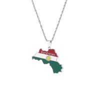 UBBVPKY Collier Avec Pendentif Carte Du Kurdistan Tendance - Collier Brillant Collier D'Amitié Populaire Bijoux Tendance Pour Patriotes Cadeaux Pour Meilleurs Amis Blanc 60 Cm