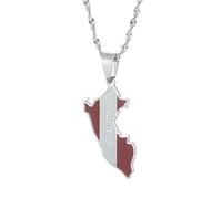 UBBVPKY Collier Avec Pendentif Carte Du Pérou Tendance - Collier Ethnique Avec Pendentif Carte Du Pays Et Drapeau National Pour Femmes Et Hommes Bijoux À Breloques Patriotiques Cadeau Blanc 50 Cm