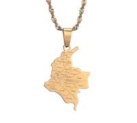 UBBVPKY Collier Avec Pendentif Carte Et Drapeau De La Colombie Pour Homme Et Femme Style Rétro Chaîne De Clavicule Style Ethnique Bijoux Uniques Cadeaux Jaune 60 Cm