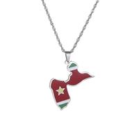 UBBVPKY Collier Avec Pendentif Carte Et Drapeau De La Guadeloupe Pour Homme Et Femme Style Rétro Style Ethnique Blanc 50 Cm