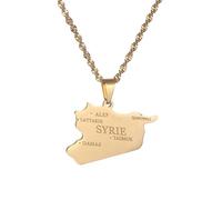 UBBVPKY Collier Avec Pendentif Carte Et Drapeau De La République De Syrie Pour Homme Et Femme Chaîne De Clavicule Rétro Style Ethnique Bijoux Uniques Cadeaux Jaune 50 Cm
