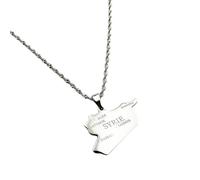 UBBVPKY Collier Avec Pendentif Carte Et Drapeau De La République De Syrie Pour Homme Et Femme Chaîne De Clavicule Rétro Style Ethnique Bijoux Uniques Cadeaux Blanc 60 Cm