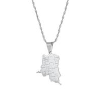 UBBVPKY Collier Avec Pendentif Carte Et Drapeau De La République Du Congo Pour Homme Et Femme Style Rétro Chaîne De Clavicule Style Ethnique Bijoux Uniques Cadeaux Blanc 50 Cm