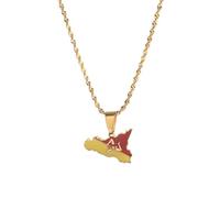UBBVPKY Collier Avec Pendentif Carte Et Drapeau De La Sicile Pour Homme Et Femme Style Rétro Style Ethnique Jaune 50 Cm