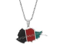 UBBVPKY Collier Avec Pendentif Carte Et Drapeau De L'Afghanistan Pour Homme Et Femme Style Rétro Chaîne De Clavicule Style Ethnique Unique Bijoux Accessoires Blanc 50 Cm