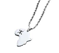 UBBVPKY Collier Avec Pendentif Carte Et Drapeau De L'Afrique Pour Homme Et Femme Chaîne De Clavicule Rétro Style Ethnique Bijou Unique Cadeau Blanc 50 Cm