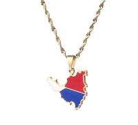 UBBVPKY Collier Avec Pendentif Carte Et Drapeau De L'Albanie Pour Homme Et Femme Chaîne De Clavicule Rétro Style Ethnique Bijoux Uniques Cadeaux Jaune 60 Cm