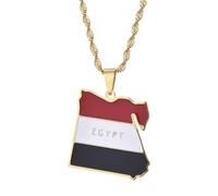 UBBVPKY Collier Avec Pendentif Carte Et Drapeau De L'Égypte Pour Homme Et Femme Style Rétro Chaîne De Clavicule Style Ethnique Accessoires De Bijoux Jaune 50 Cm