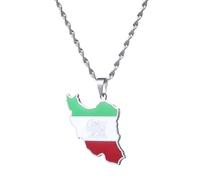 UBBVPKY Collier Avec Pendentif Carte Et Drapeau De L'Iran Pour Homme Et Femme Style Rétro Chaîne De Clavicule Style Ethnique Unique Bijoux Cadeaux Blanc 60 Cm