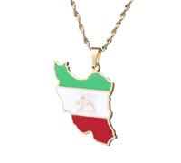 UBBVPKY Collier Avec Pendentif Carte Et Drapeau De L'Iran Pour Homme Et Femme Style Rétro Chaîne De Clavicule Style Ethnique Unique Bijoux Cadeaux Jaune 60 Cm