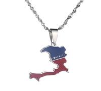UBBVPKY Collier Avec Pendentif Carte Et Drapeau D'Haïti Pour Femme Et Homme Chaîne De Clavicule Rétro Style Ethnique Unique Bijoux Accessoires Blanc 60 Cm