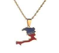 UBBVPKY Collier Avec Pendentif Carte Et Drapeau D'Haïti Pour Femme Et Homme Chaîne De Clavicule Rétro Style Ethnique Unique Accessoires De Bijoux Jaune 50 Cm