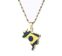 UBBVPKY Collier Avec Pendentif Carte Et Drapeau Du Brésil Pour Homme Et Femme Style Rétro Chaîne De Clavicule Style Ethnique Bijoux Uniques Cadeaux Jaune 50 Cm
