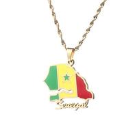 UBBVPKY Collier Avec Pendentif Carte Et Drapeau Du Sénégal Pour Homme Et Femme Style Rétro Chaîne De Clavicule Style Ethnique Bijoux Uniques Cadeaux Jaune 60 Cm