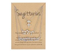 UBBVPKY Collier Avec Pendentif Constellation 12 Signes Du Zodiaque Chaîne Horoscope Avec Pendentif Diamant Bijoux Astrologique Cadeaux Pour Femmes Et Hommes Sagittaire 3 Pièces/Ensemble