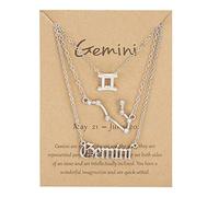 UBBVPKY Collier Avec Pendentif Constellation 12 Signes Du Zodiaque Chaîne Horoscope Avec Pendentif Diamant Bijoux Astrologique Cadeaux Pour Femmes Et Hommes Gémeaux 3 Pièces/Ensemble