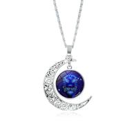 UBBVPKY Collier Avec Pendentif Douze Constellations Pour Homme Et Femme Bijou Tendance Avec Lune Creuse Signe Astrologique Cadeau D'Anniversaire Lion