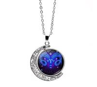 UBBVPKY Collier Avec Pendentif Douze Constellations Pour Homme Et Femme Chaîne De Pull Lune Rotative Double Face Tendance Bijoux D'Anniversaire Collier Astrologique Cadeau Pour Couple Ari