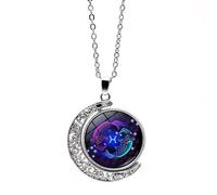 UBBVPKY Collier Avec Pendentif Douze Constellations Pour Homme Et Femme Chaîne De Pull Rotative Double Face Avec Lune Bijou D'Anniversaire Collier Astrologique Cadeau Pour Couple Poisson