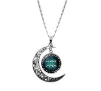 UBBVPKY Collier Avec Pendentif Douze Constellations Pour Homme Et Femme Chaîne De Pull Tendance Avec Lune Creuse Bijou Signe Astrologique Cadeau D'Anniversaire Pour Verseau