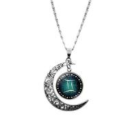 UBBVPKY Collier Avec Pendentif Douze Constellations Pour Homme Et Femme Chaîne De Pull Tendance Avec Lune Creuse Bijou Signe Astrologique Cadeau D'Anniversaire Collier Astrologique Gémeaux